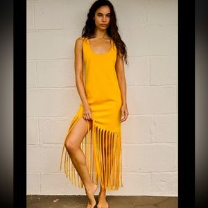 Zara Yellow Fringe Midi Dress